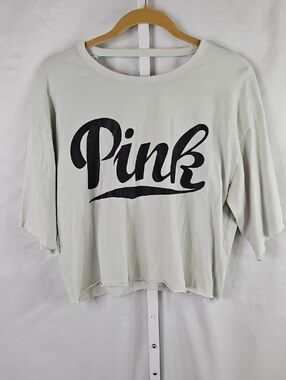 Victoria Secret Light Green Pink Cropped   Backless Tee Size Large